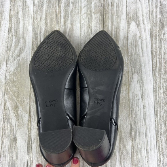 Crown & Ivy Heels Black Leather Career Pumps Tracey Block Heel 8 - Picture 9 of 10